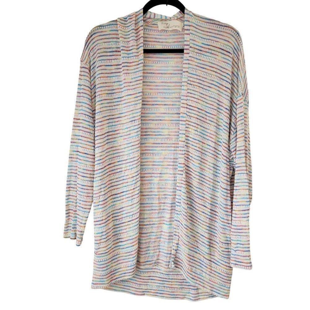 Vintage Havana Open Front Cardigan Sweater Loose Knit White Colorful M